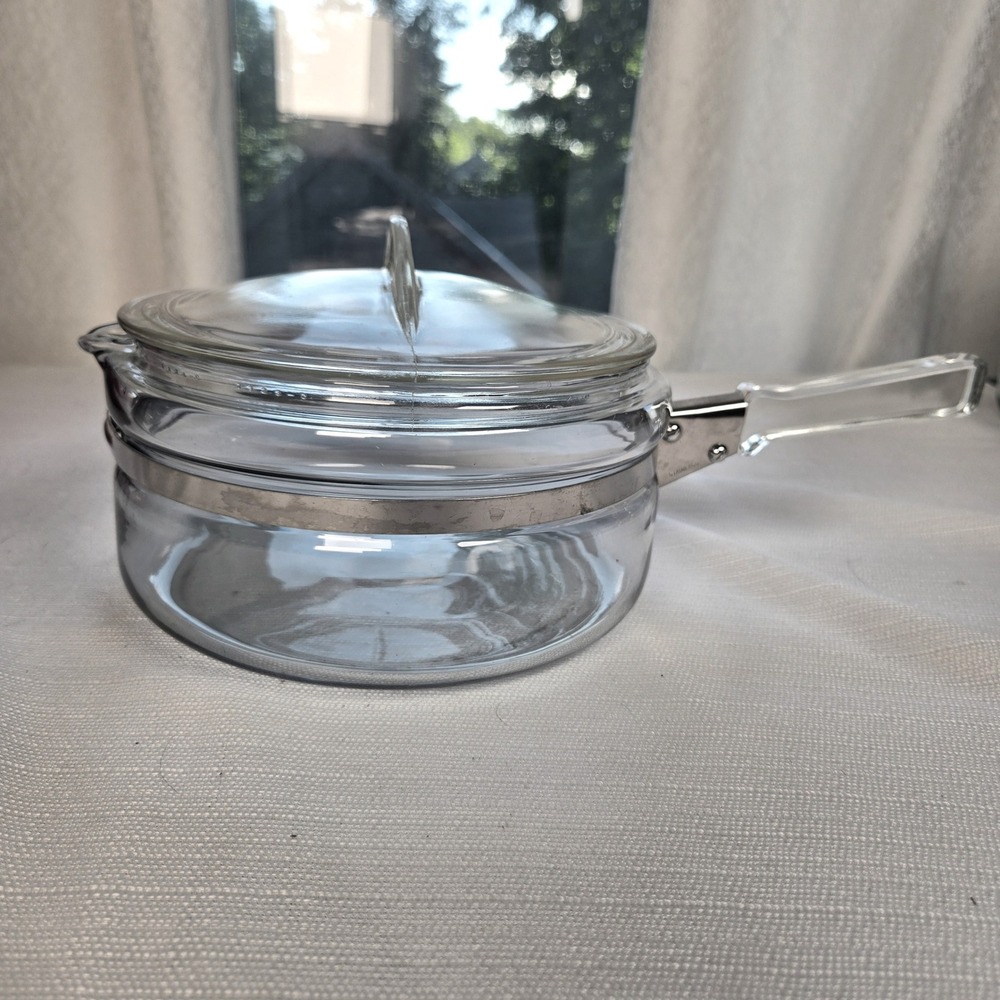 Vintage Pyrex Stovetop‎ Flameware Clear Glass 1.5 Quart Saucepan with Lid